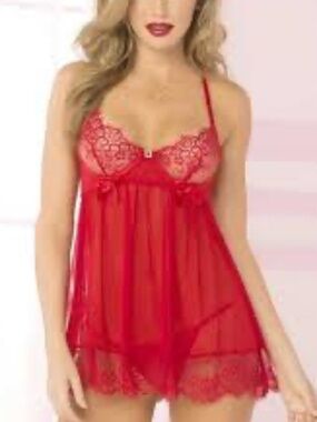 Seven'til Midnight STM-10697, 2pc Red Babydoll Set - size XL - NWT